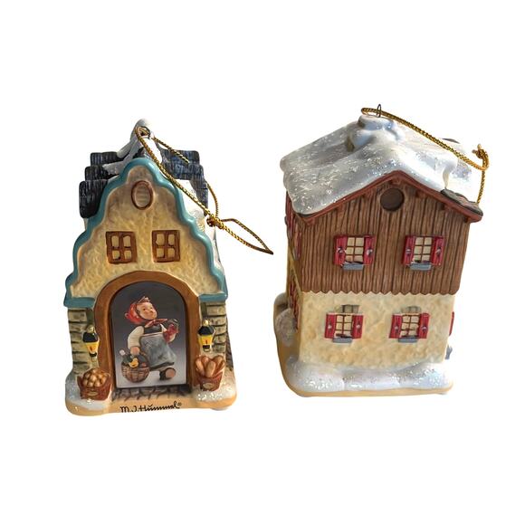 Vintage M.I. Hummel Bavarian Village Christmas Ornaments Set of 2 "Clock Shoppe" - Picture 4 of 7